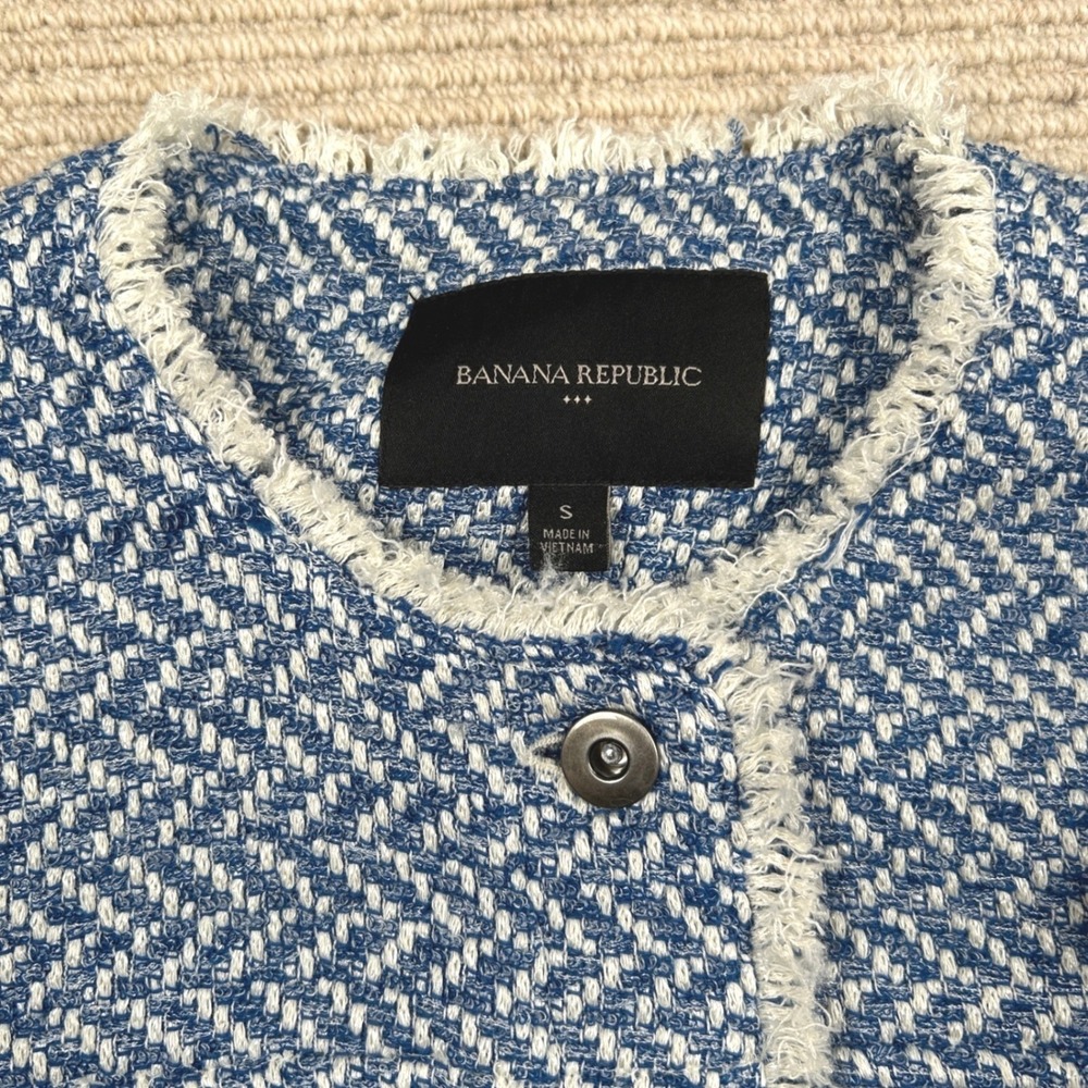Banana Republic Tweed Jacket Womens S Blue Herringbone Preppy Classic Chic - Picture 3 of 15
